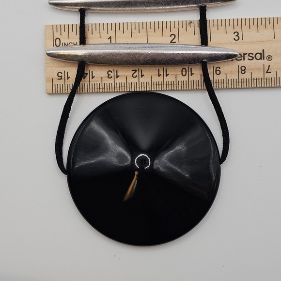 Marla Wynne HCN LG Stmt Necklace Black w/ Silver Metal Bars Fairy Goth Elegant - Picture 3 of 14